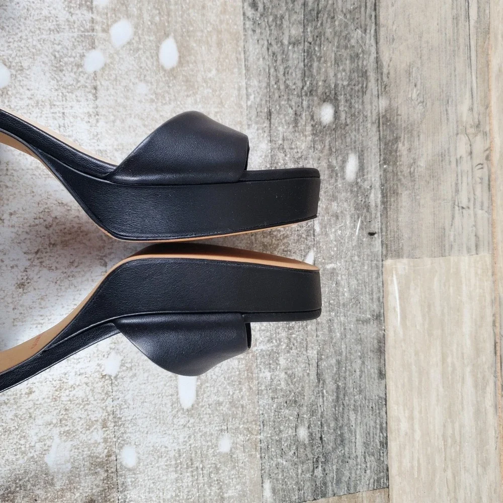 Vince Camuto Pendreya Womens Sandals Sz 7.5 M Black Baby Sheep Block Heel‎